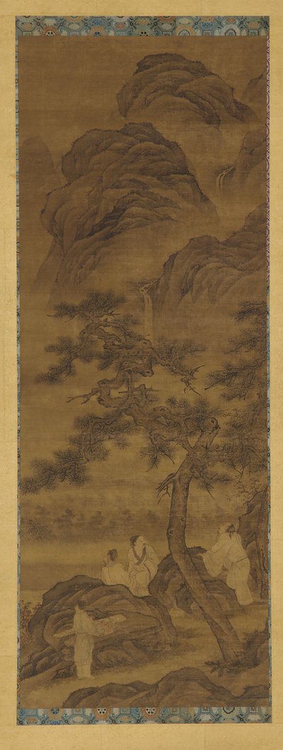 Mountain Landscape: Three Poets and an Attendant Under a Pine Tree by Unbekannt