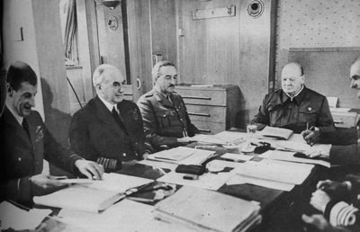 Mr Churchill at a conference on board ship by Unbekannt