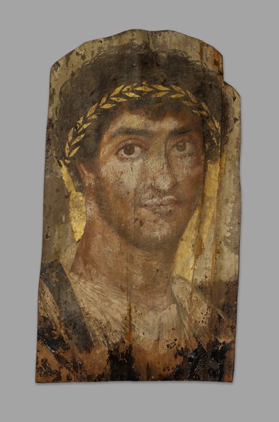 Mummy Portrait of a Man Wearing a Laurel Wreath, Fayum, Early to Mid-2nd Century by Unbekannt