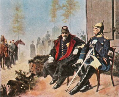 Napoleon III and Bismarck at the weavers cottage in Donchery, 2 September 1870 by Unbekannt