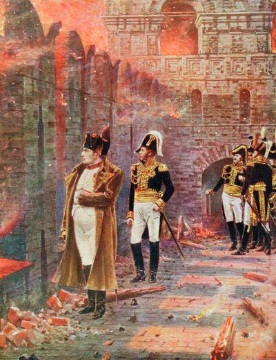 Napoleon and his staff watching the burning of Moscow by Unbekannt