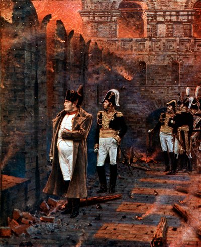 Napoleon and his staff watching the burning of Moscow, 1812 by Unbekannt