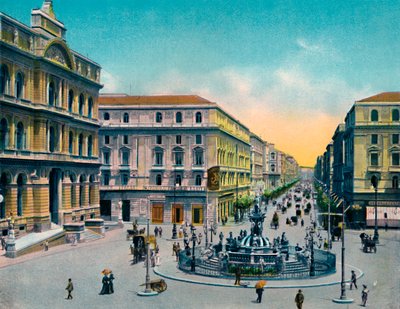 Napoli - Piazza Borsa with Fountain of Neptune by Unbekannt
