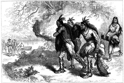 Native Americans Bringing Beaver Skins to European Traders, 17th Century c1880 by Unbekannt