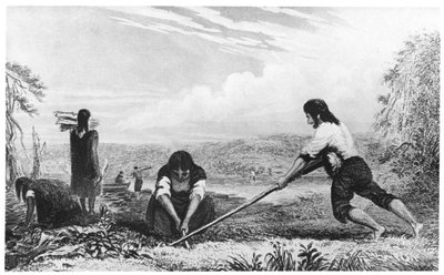 Natives of Chiloe, Patagonia, using a breast plough, 1839 by Unbekannt