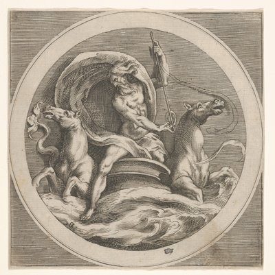 Neptune Rising from the Sea and Bearing a Staff, Accompanied by Two Horse-Headed ..., ca. 1550-1600 by Unbekannt