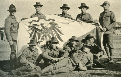 New Zealand Soldiers with Captured German Flag, First World War, 1914, c1920 by Unbekannt
