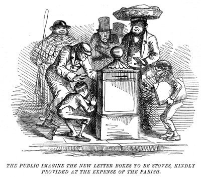 New letter boxes being mistaken for heating stoves!, 1855 by Unbekannt