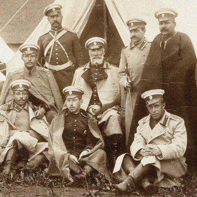 Nikolai Nikolaevich, prince Odoevsky-Maslov in the middle with the officers of the Life Guard Cavalry by Unbekannt