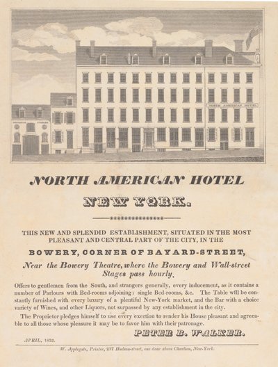 North American Hotel, New York, April 1832 by Unbekannt