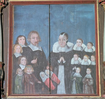 Norwegian painting showing a family with fourteen children by Unbekannt