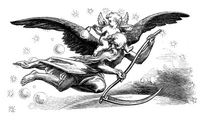 Old Father Time with his scythe, carrying in the New Year by Unbekannt