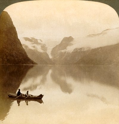 On Sombre Lake Olden, Between Cloud-Covered Mountains, to Maelkevold Glacier, Norway by Unbekannt