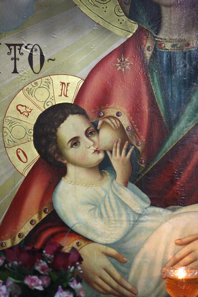 Orthodox Icon in Saint Gerassimos Monastery Church: Jesus Breast-fed by His Mother, Israel by Unbekannt