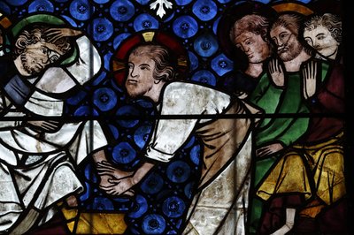 Our Lady of Strasbourg Cathedral. Stained Glass Window. Christ Washing the Feet of the Apostles. 14th Century. Strasbourg. France. by Unbekannt