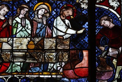 Our Lady of Strasbourg Cathedral Stained Glass Window: The Transformation of Water into Wine at the Marriage at Cana, 14th Century, Strasbourg, France by Unbekannt