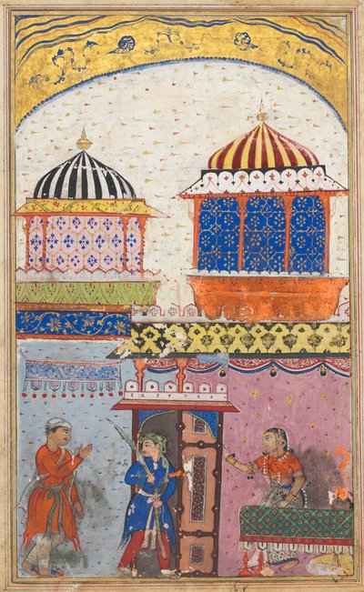 Page from Tales of a Parrot Tuti-nama: Eighth Night: A Woman Asks Her Lover to Leave by Unbekannt