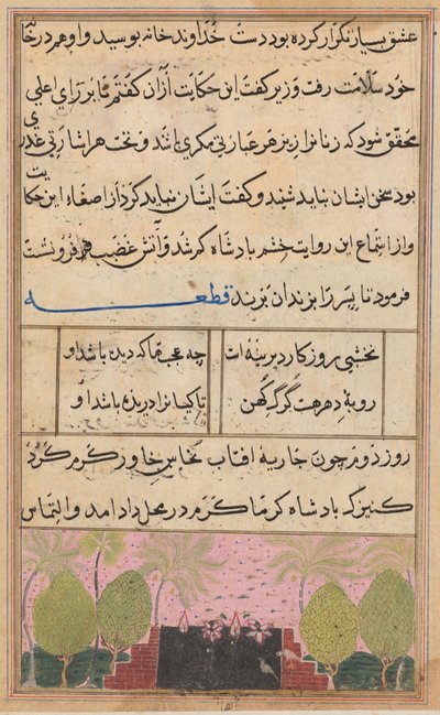 Page from Tales of a Parrot Tuti-nama: Eighth night: Landscape with a lotus, c. 1560 by Unbekannt