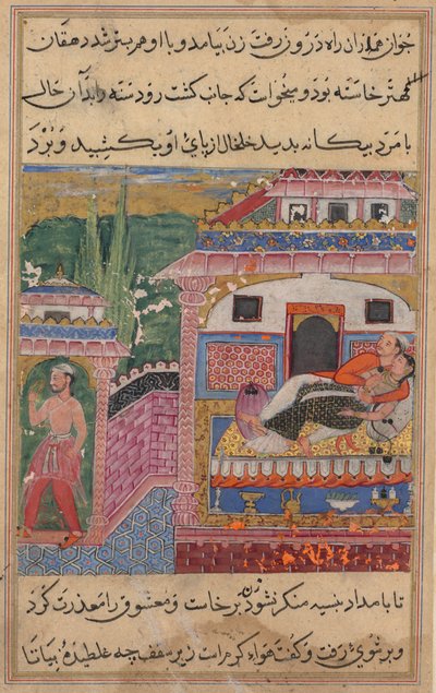 Page from Tales of a Parrot Tuti-nama: Eighth Night: The Deceitful Wife Persuades... by Unbekannt