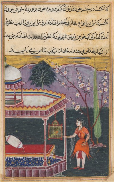 Page from Tales of a Parrot Tuti-nama: Eighth night: The parrot addresses Khujasta..., 1558-1560 by Unbekannt