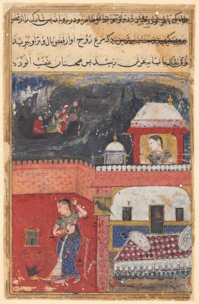 Page from Tales of a Parrot Tuti-nama: First night: Khujasta kills the pet myna, c. 1560 by Unbekannt