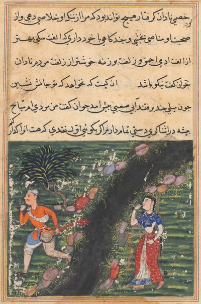 Page from Tales of a Parrot (Tuti-nama): Sixteenth night: The vagabond crosses..., c. 1560 by Unbekannt