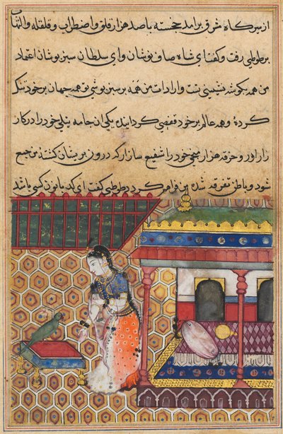 Page from Tales of a Parrot Tuti-nama: Thirty-Eight Night: The Parrot Addresses Khujasta by Unbekannt