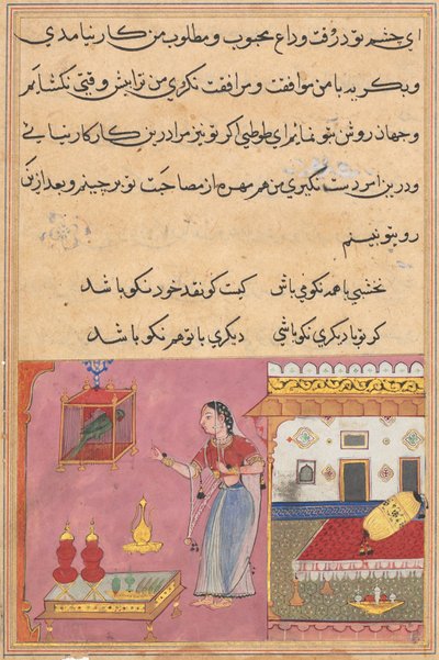 Page from Tales of a Parrot Tuti-nama: Twentieth night: The parrot addresses..., c. 1560 by Unbekannt