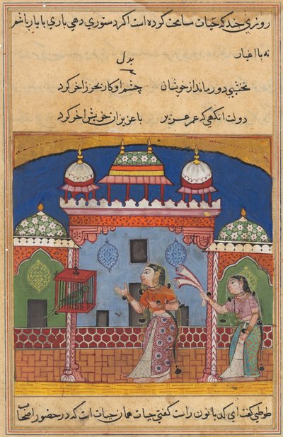 Page from Tales of a Parrot Tuti-nama: Twenty-second night: The parrot addresses..., c. 1560 by Unbekannt