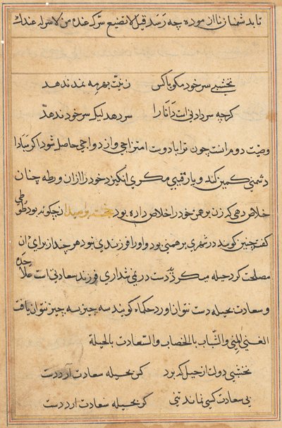 Page from Tales of a Parrot (Tuti-nama): text page, c. 1560 by Unbekannt