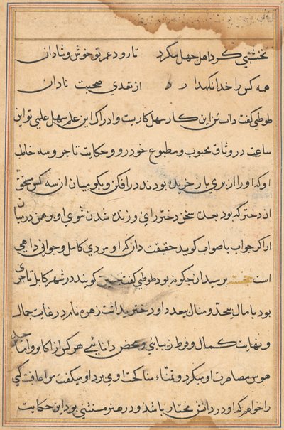 Page from Tales of a Parrot Tuti-nama: text page, c. 1560 by Unbekannt