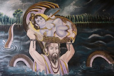 Painting in Gokul: Krishna as a Baby Carried Over the Yamuna River by Vasudeva by Unbekannt