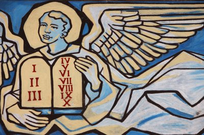 Painting in Our Lady of Togo church: Angel holding the tables of the law, Togoville, Togo by Unbekannt