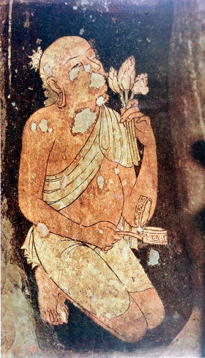 Painting of a Buddhist Monk from the Ajanta Cave Temples, India, 5th-6th Century by Unbekannt