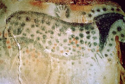 Paleolithic cave-painting of a horse and human hands from France by Unbekannt