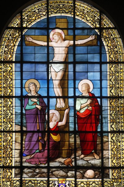Christ on the Cross Stained Glass in Saint Roch Church, Paris, France by Unbekannt