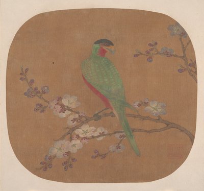 Parrot on Branch of Blossoming Tree by Unbekannt