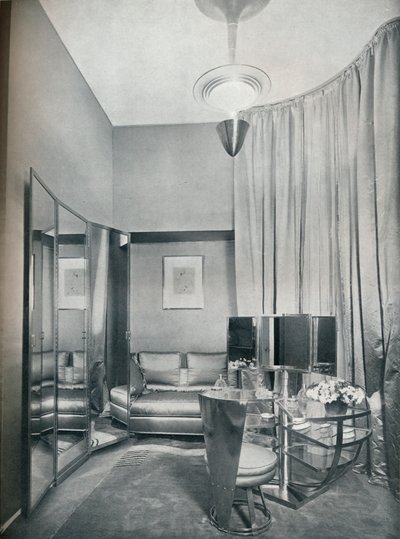 Part of a boudoir dressing-room in dove grey satin and chromium plated metal, by Eugene Printz of Paris by Unbekannt