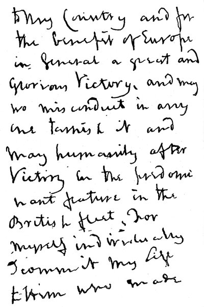 Part of a letter written by Nelson just before the Battle of Trafalgar by Unbekannt