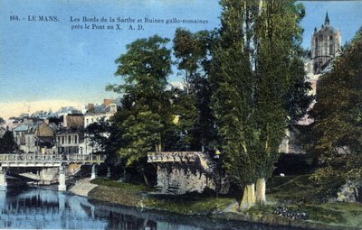 Pays de la Loire, Sarthe, Le Mans: the banks of the Sarthe and the Roman gallo ruins near the X bridge - Postcard late 19th-20th century by Unbekannt