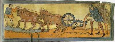 Peasants ploughing Miniature from the Cotton MS Tiberius, 11th century by Unbekannt