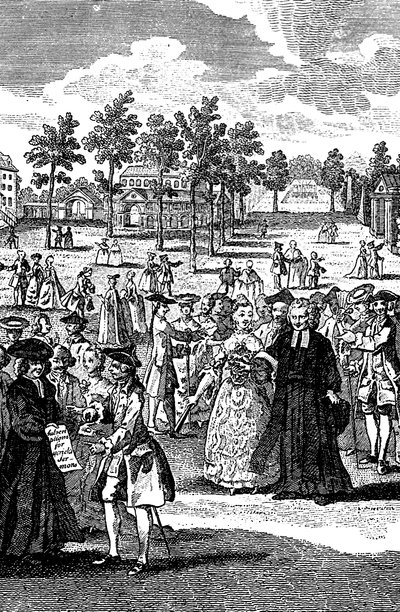 People in the gardens of a stately home, 18th century by Unbekannt