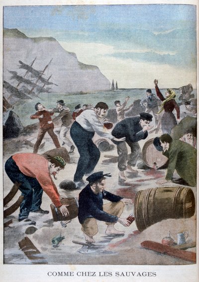 People salvaging items from a shipwreck on the Isle of Wright by Unbekannt