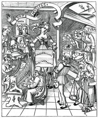 Personification of music, with the auxiliaries, the poet and musicians by Unbekannt