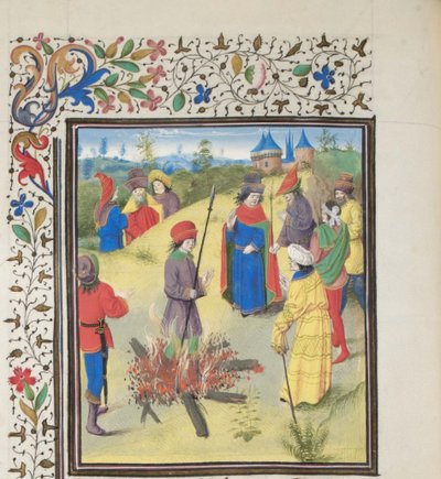 Peter Bartholomew Undergoing the Ordeal by Fire. Miniature from the Historia by William of Tyre by Unbekannt