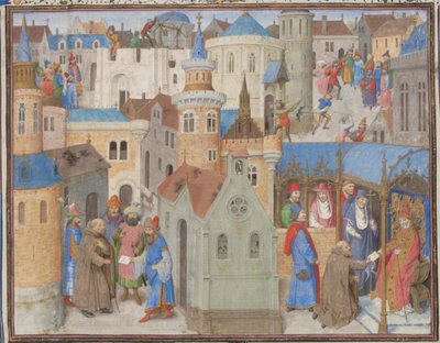 Peter the Hermit hears Pope Urban II at the Council of Clermont. Miniature from the Historia by William of Tyre, 1460s by Unbekannt