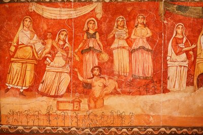 Pharaoh and the Childhood of Moses, Fresco from the Synagogue of Dura Europos, 244-245, National Museum of Damascus, Photo Taken at the Jewish Museum, New York by Unbekannt