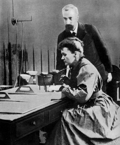 Pierre and Marie Curie in Their Laboratory by Unbekannt