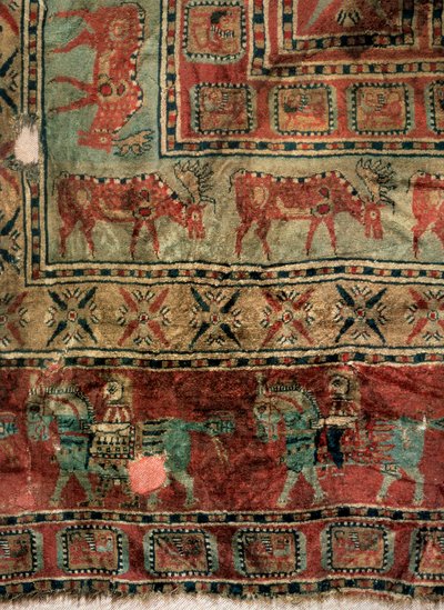 Pile Carpet Detail: Fallow Deers and Horsemen by Unbekannt