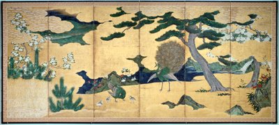 Pines and Peacocks, Japanese Edo Period by Unbekannt